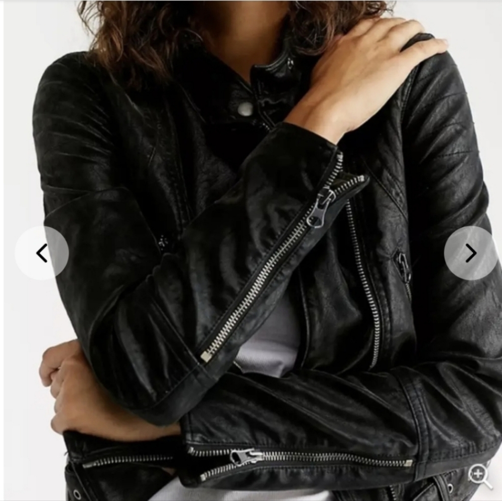Free People We The Free Fenix Vegan Moto Buckle Biker Cool Leather Jacket Sz Med - Picture 13 of 13